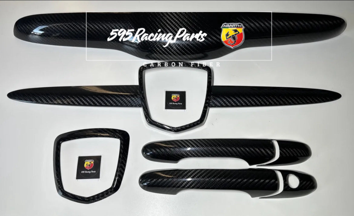 Complete Cover Kit Moldings Logos and Handles in Carbon Fiat 500 Abarth 595 695