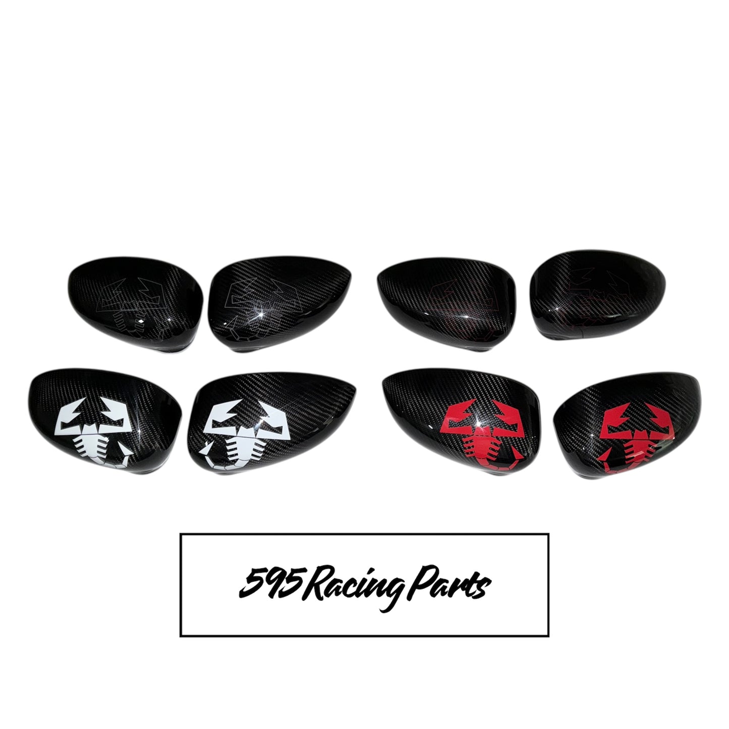 Coppia Cover Calotte Specchietti Aerografate in CARBONIO VERO per Fiat 500 Abarth - 595 - 695 - Punto Abarth - diverse finiture