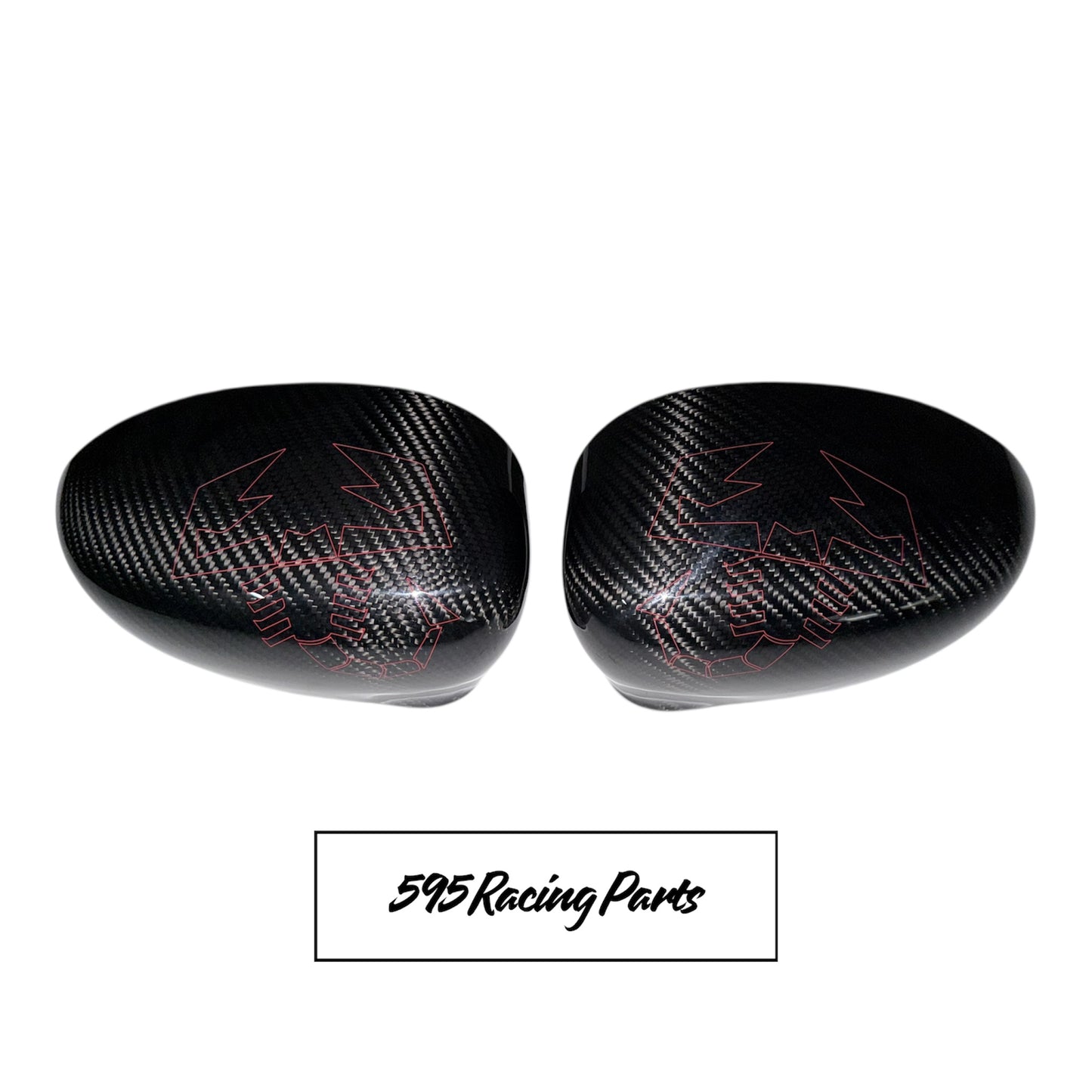 Coppia Cover Calotte Specchietti Aerografate in CARBONIO VERO per Fiat 500 Abarth - 595 - 695 - Punto Abarth - diverse finiture