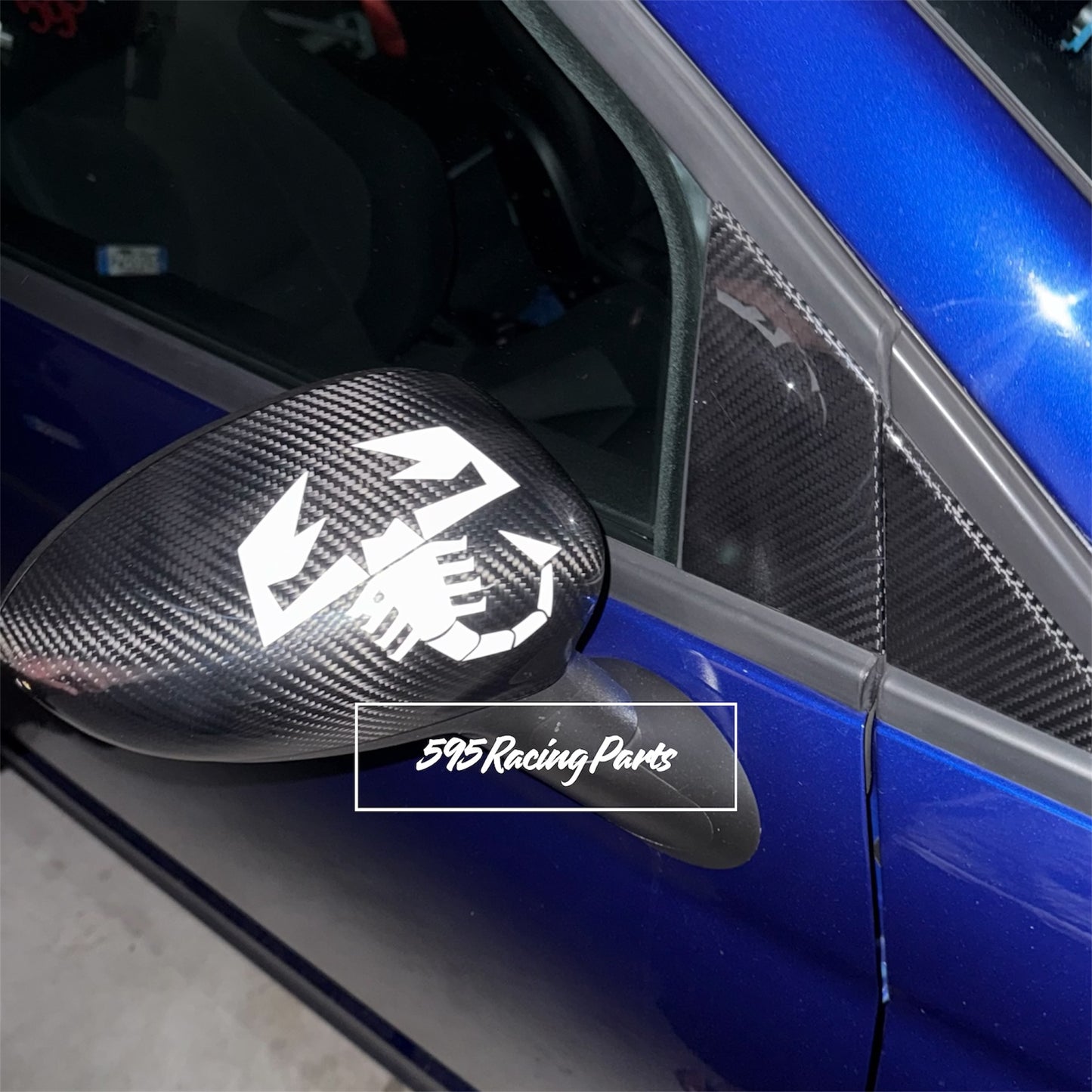 Coppia Cover Calotte Specchietti Aerografate in CARBONIO VERO per Fiat 500 Abarth - 595 - 695 - Punto Abarth - diverse finiture