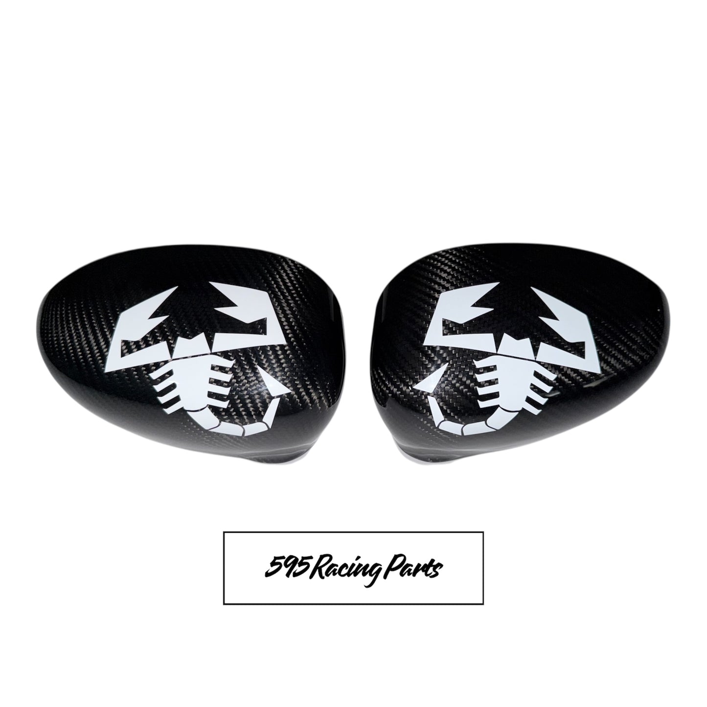 Coppia Cover Calotte Specchietti Aerografate in CARBONIO VERO per Fiat 500 Abarth - 595 - 695 - Punto Abarth - diverse finiture
