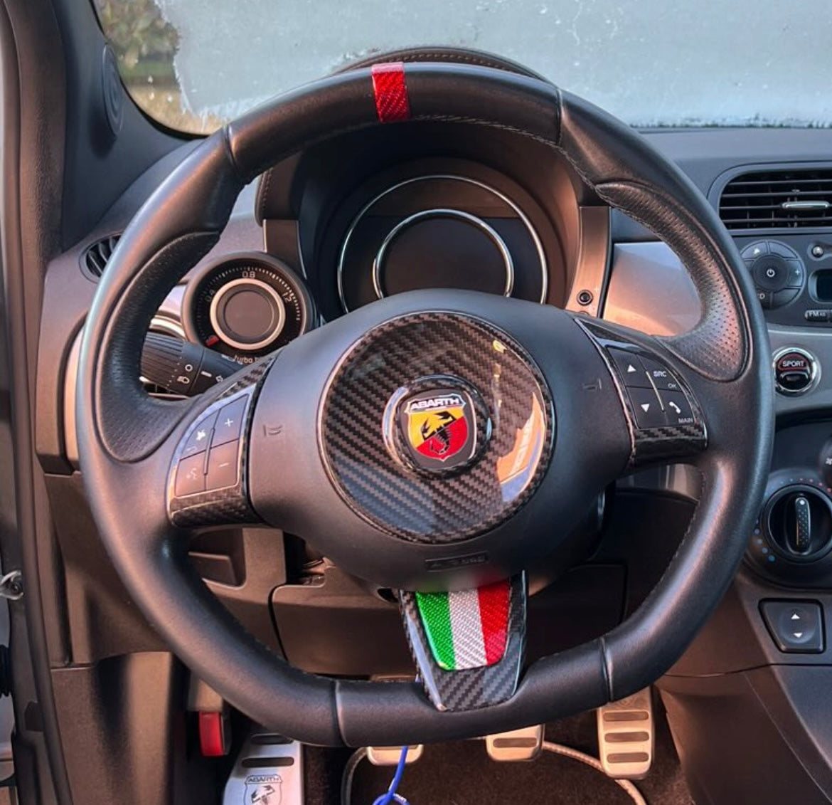 Steering Wheel Insert in REAL CARBON Abarth 500 - 695 - Pre Restyling - in different finishes