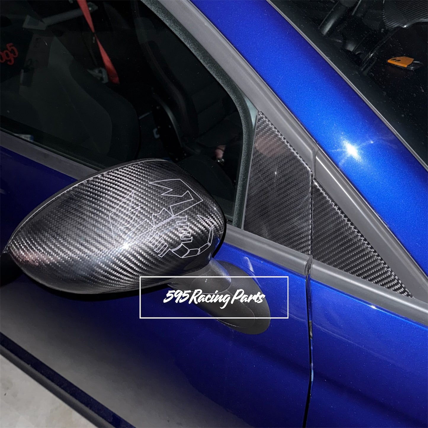 Coppia Cover Calotte Specchietti Aerografate in CARBONIO VERO per Fiat 500 Abarth - 595 - 695 - Punto Abarth - diverse finiture