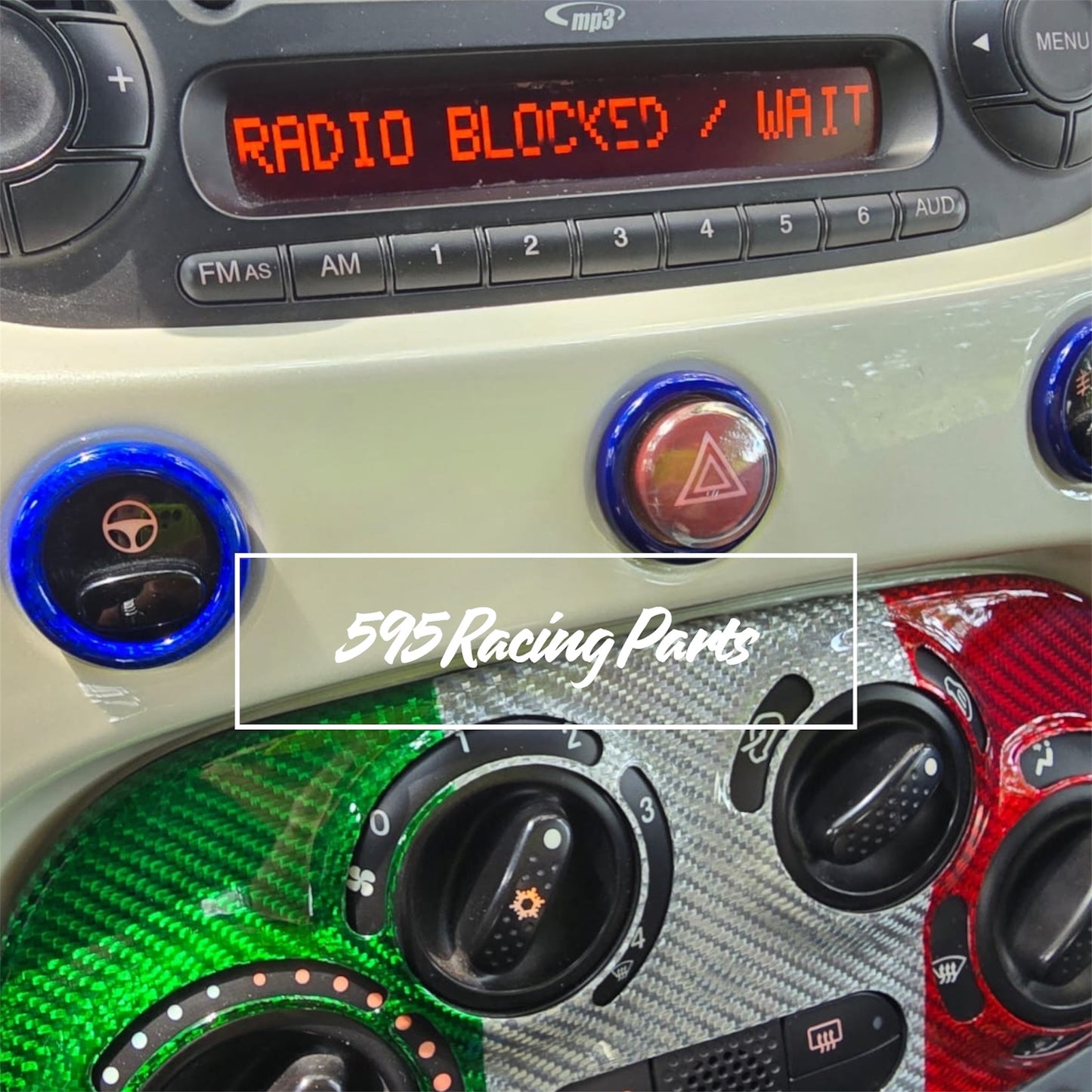 Dashboard Button Rings in REAL CARBON Fiat 500 Abarth - 595 - 695 - Fiat 500 - in different finishes