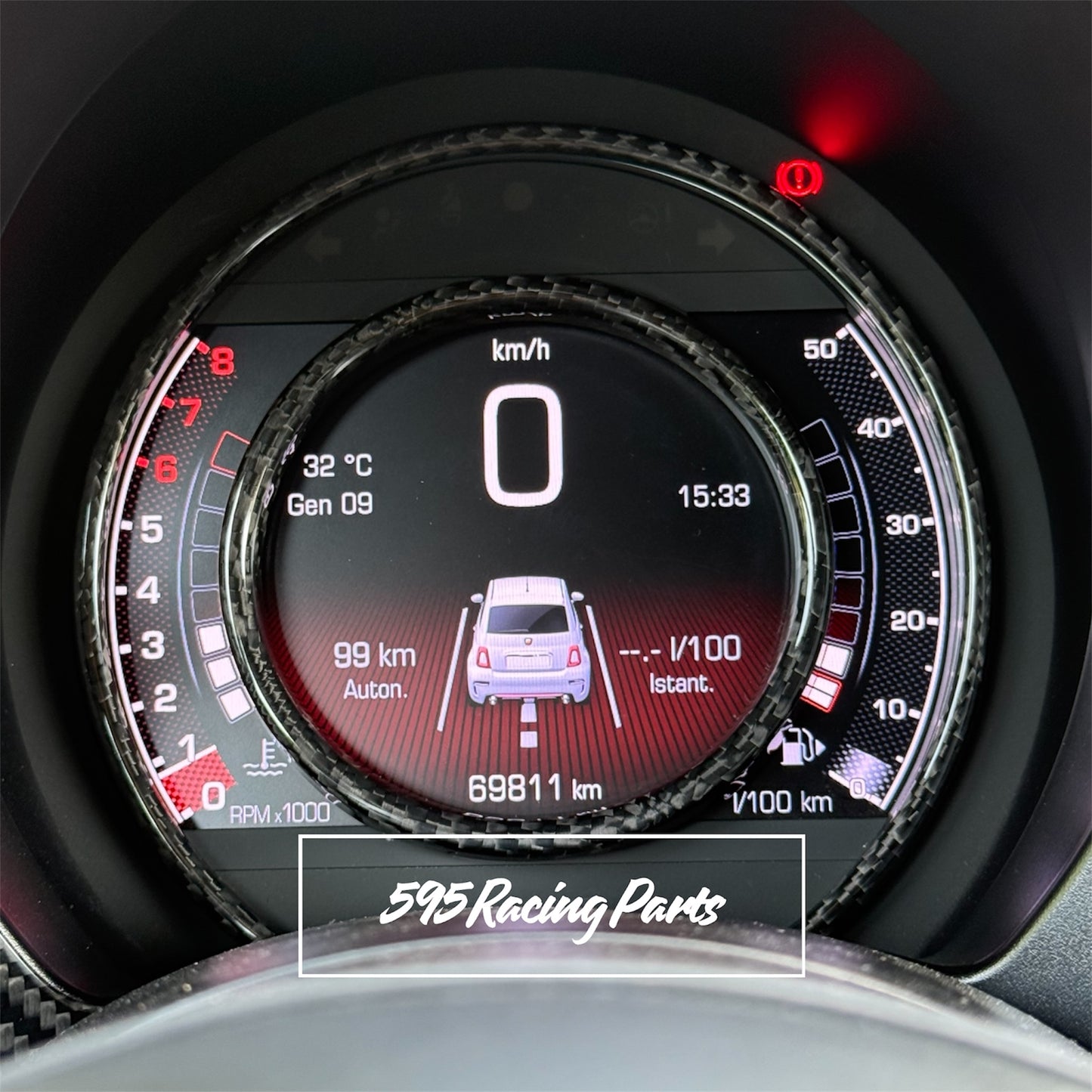 Cover anelli tft contachilometri in VERO CARBONIO per Fiat 500 Abarth - tutte le versioni con display