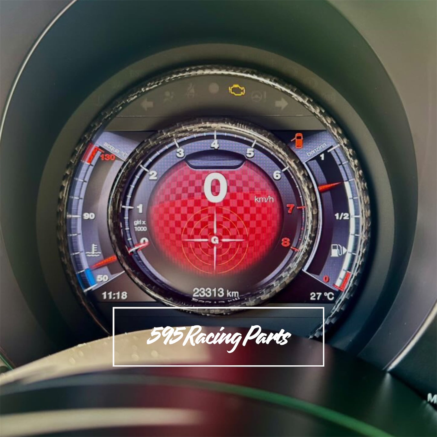 Cover anelli tft contachilometri in VERO CARBONIO per Fiat 500 Abarth - tutte le versioni con display