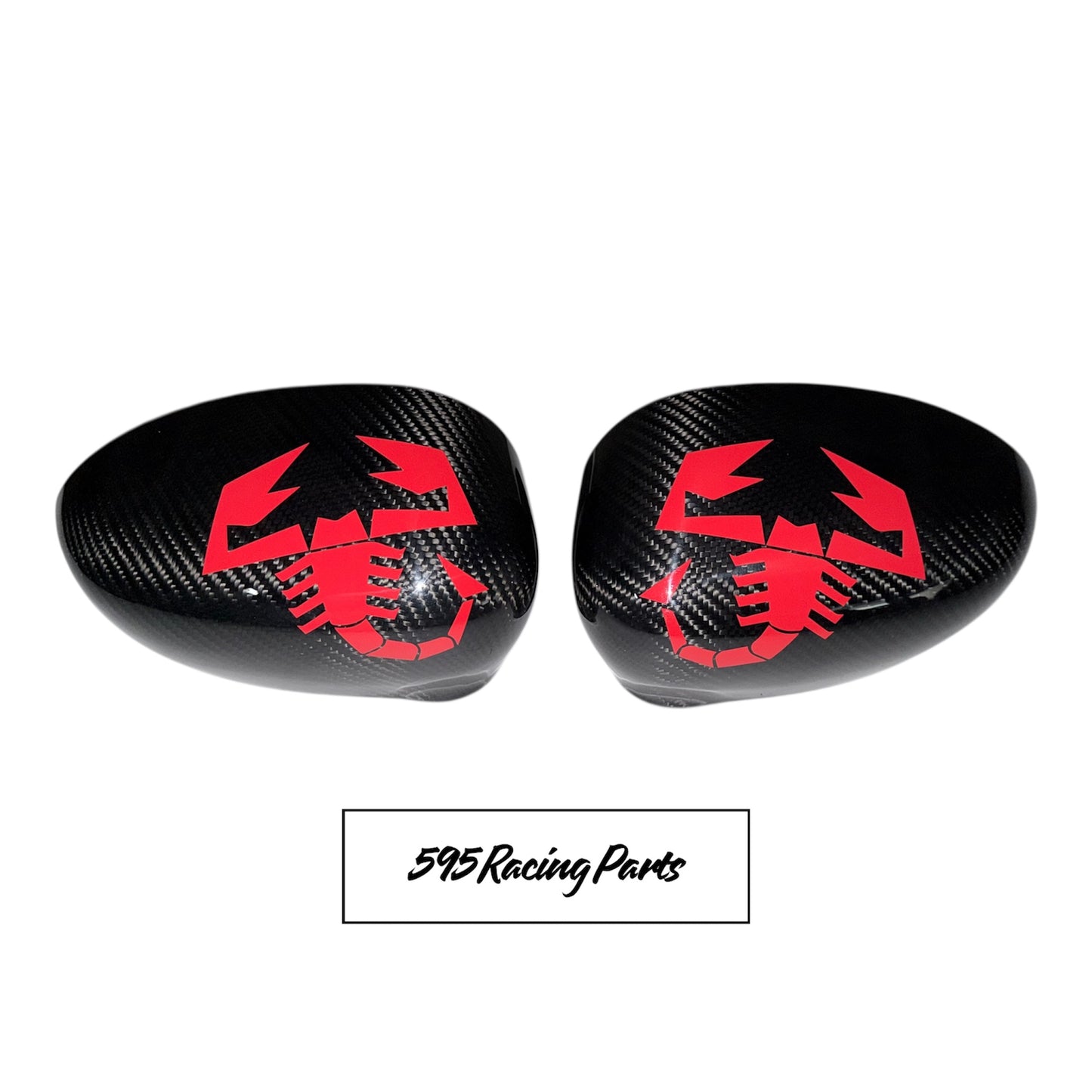 Coppia Cover Calotte Specchietti Aerografate in CARBONIO VERO per Fiat 500 Abarth - 595 - 695 - Punto Abarth - diverse finiture