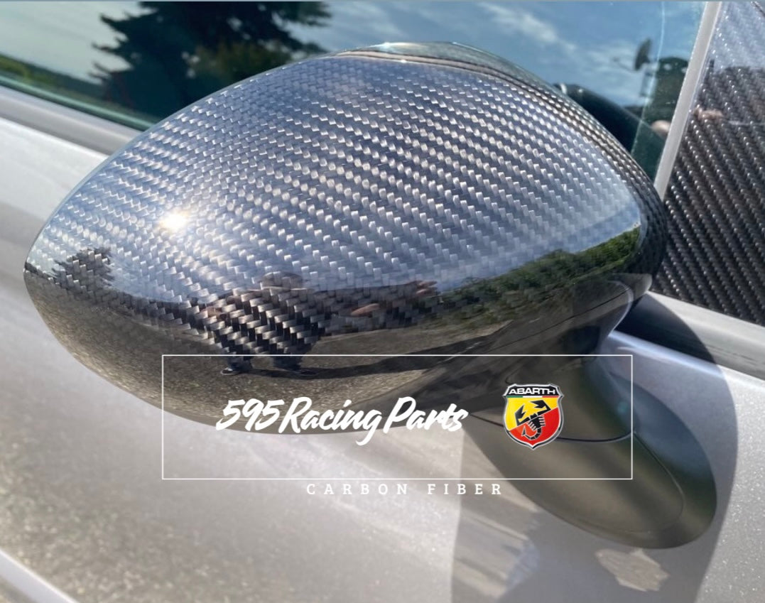 Pair of REAL CARBON Mirror Cover Caps Fiat 500 Abarth - 595 - 695 - Punto Abarth - Alfa Romeo 4C 