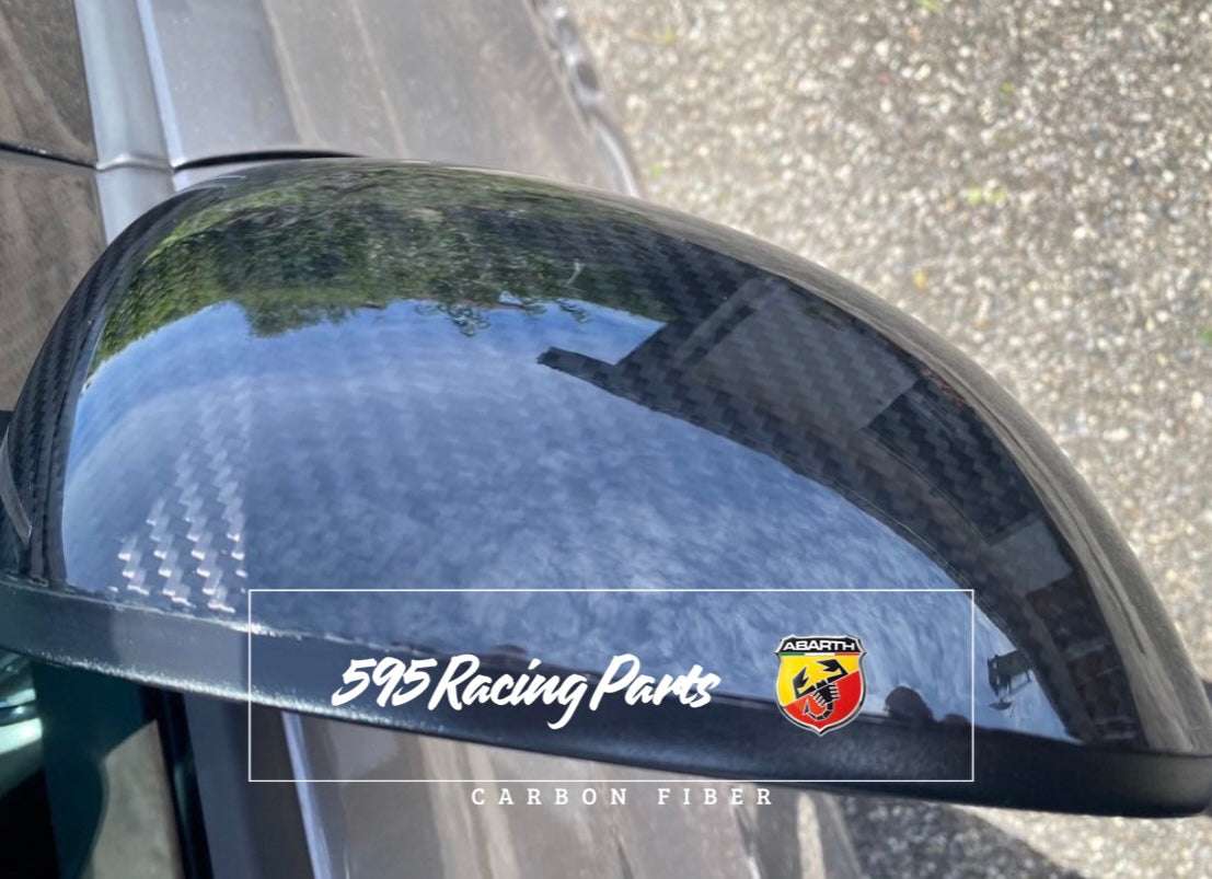 Pair of REAL CARBON Mirror Cover Caps Fiat 500 Abarth - 595 - 695 - Punto Abarth - Alfa Romeo 4C 