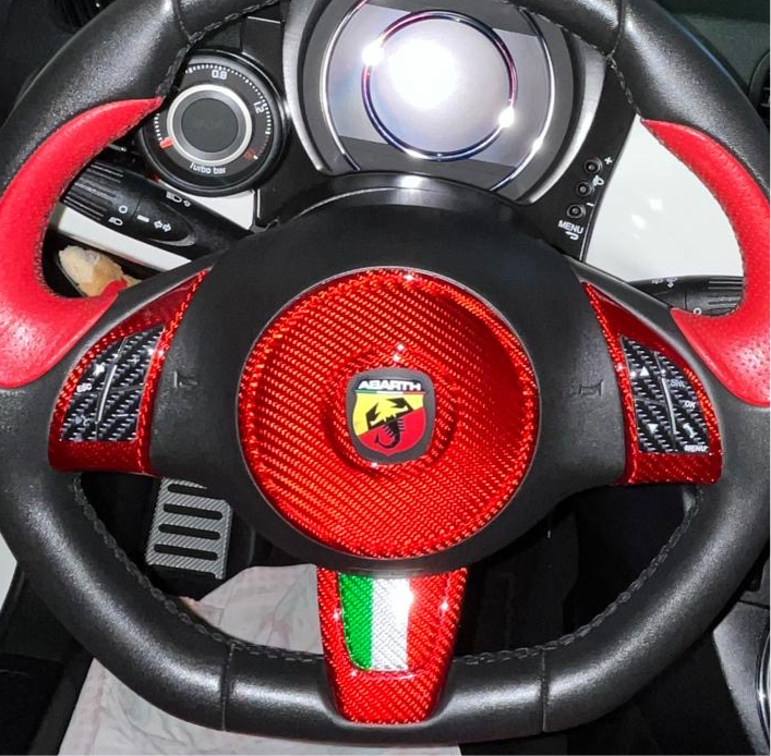 Cover coppia Pulsanti Volante Pre Restyling in CARBONIO VERO Fiat 500 Abarth 595 - 695