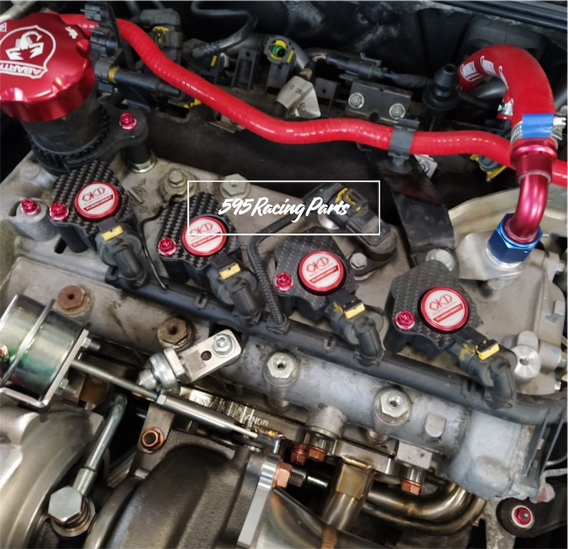 Customized Real Carbon coil covers for TJET Fiat 500 Abarth engine compartment 