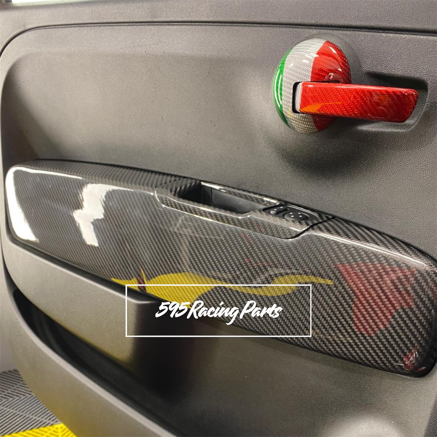 Pair of REAL CARBON Interior Door Covers Fiat 500 Abarth - 595 - 695