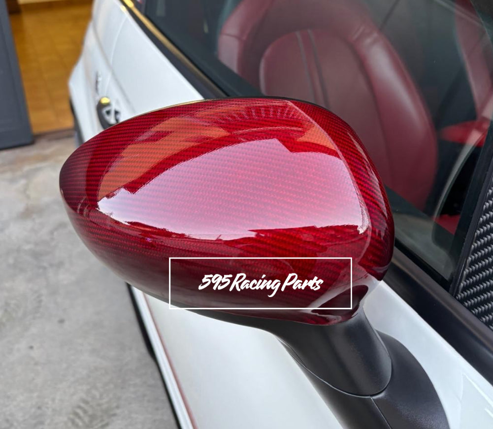 Pair of REAL CARBON Mirror Cover Caps Fiat 500 Abarth - 595 - 695 - Punto Abarth - Alfa Romeo 4C 