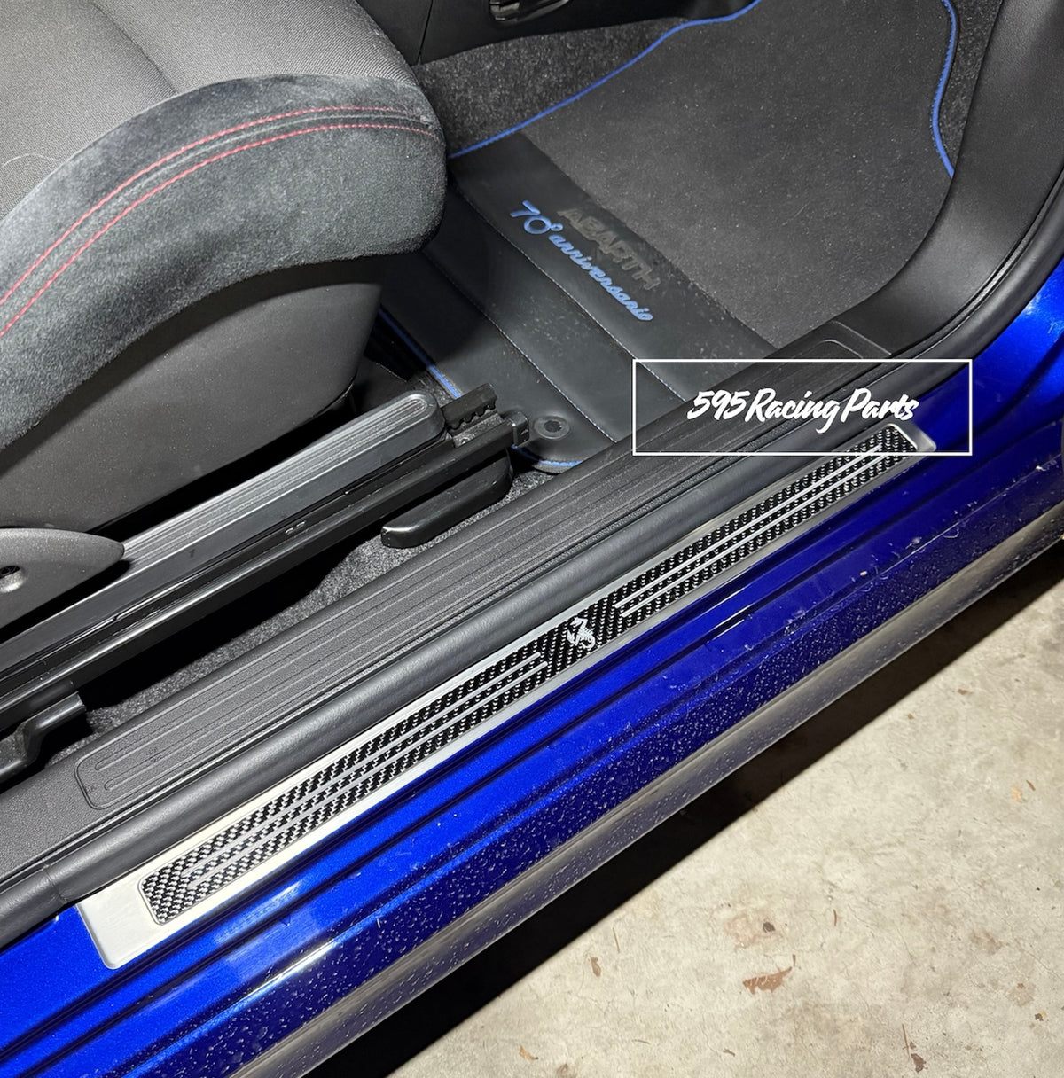 2PCS Carbon Fiber Leather Door Sill Protector Stickers For Fiat 500 Abarth – Red