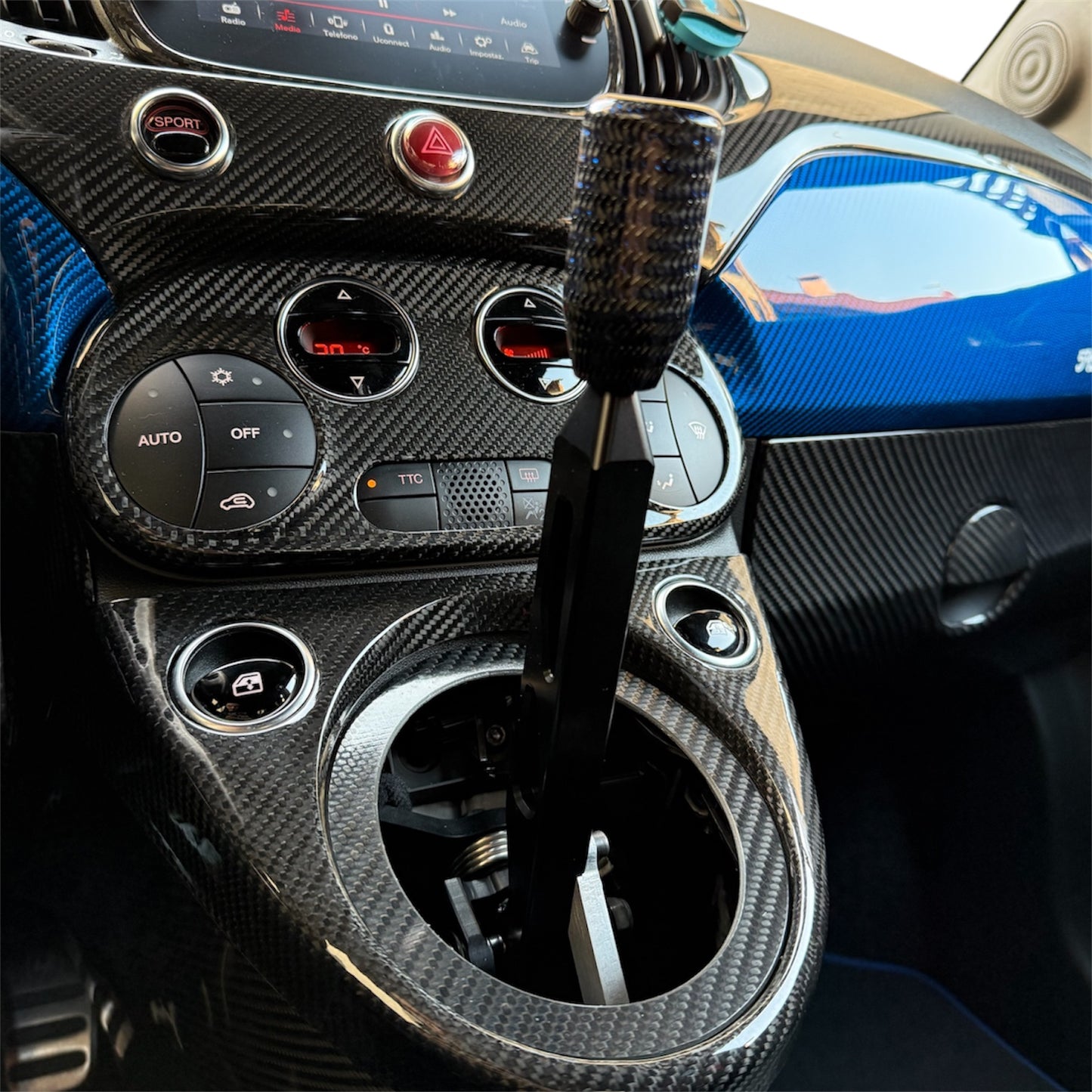 Torretta / Castelletto cambio 595 RACING PARTS Fiat 500 Abarth - 595 - 695 + pomello in carbonio