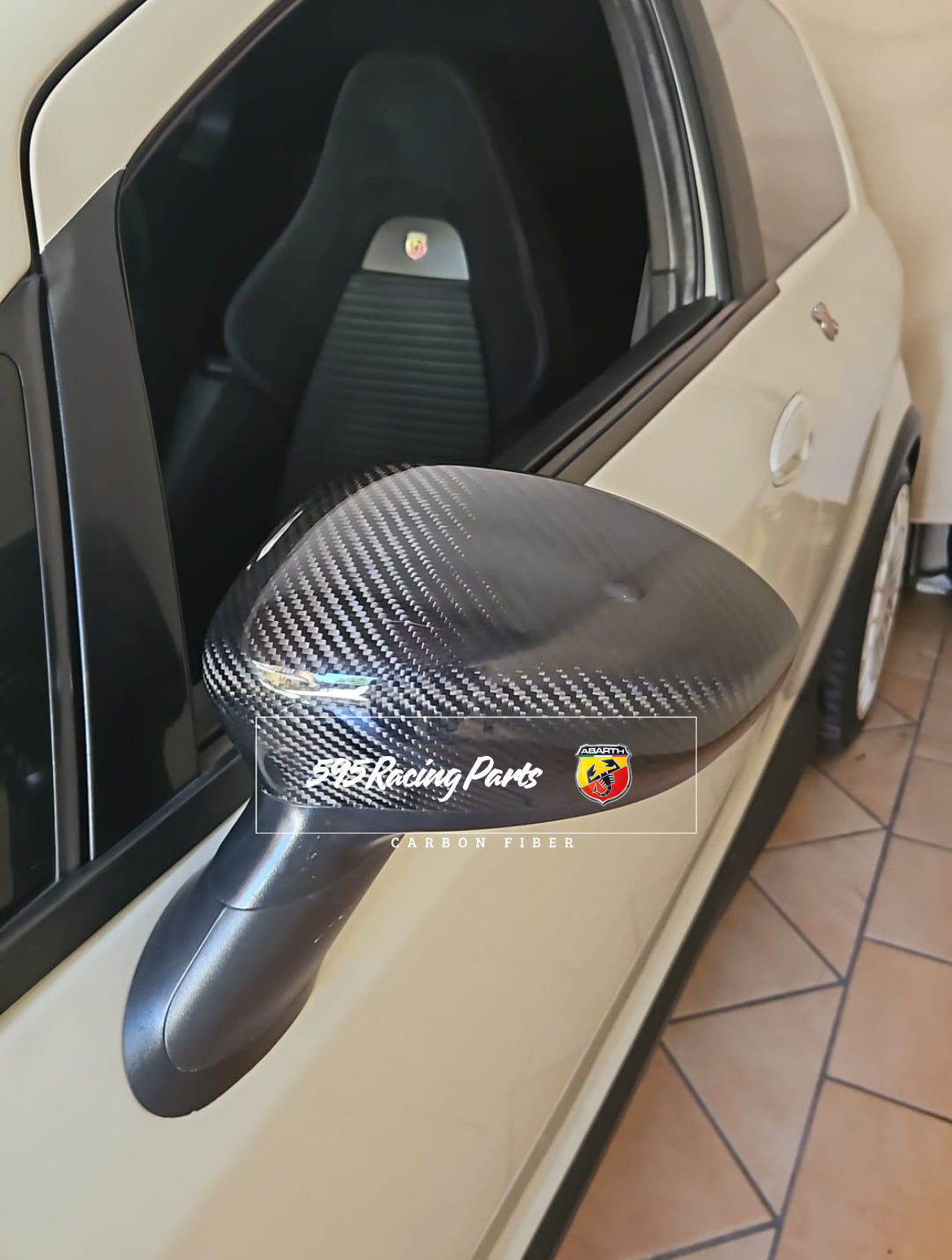 Pair of REAL CARBON Mirror Cover Caps Fiat 500 Abarth - 595 - 695 - Punto Abarth - Alfa Romeo 4C 
