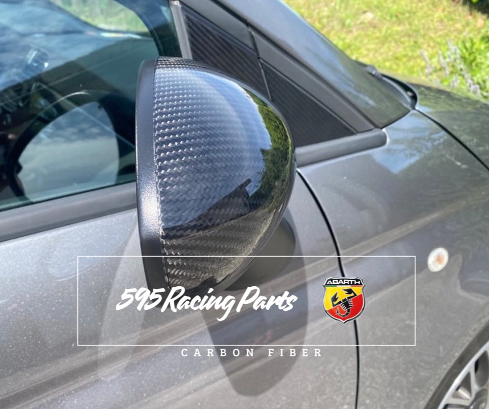 Pair of REAL CARBON Mirror Cover Caps Fiat 500 Abarth - 595 - 695 - Punto Abarth - Alfa Romeo 4C 