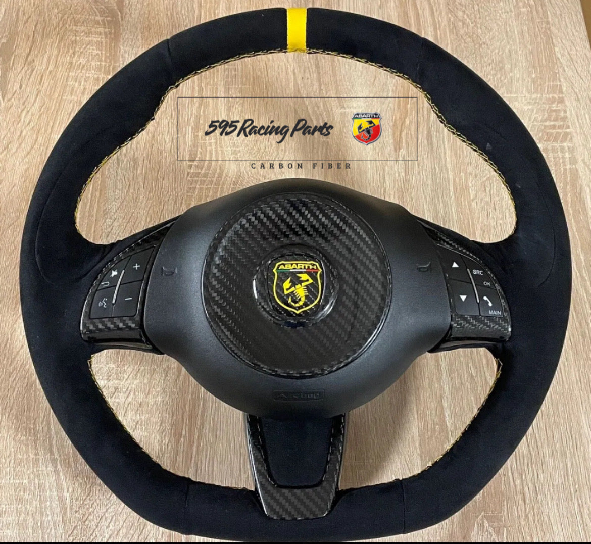 Steering Wheel Cover Kit in REAL CARBON Abarth 500 - Pre Restyling - in different finishes 