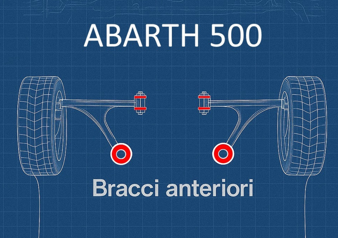 Kit 4 boccole BRACCI ANTERIORI in poliuretano Fiat 500 Abarth - 595 - 695
