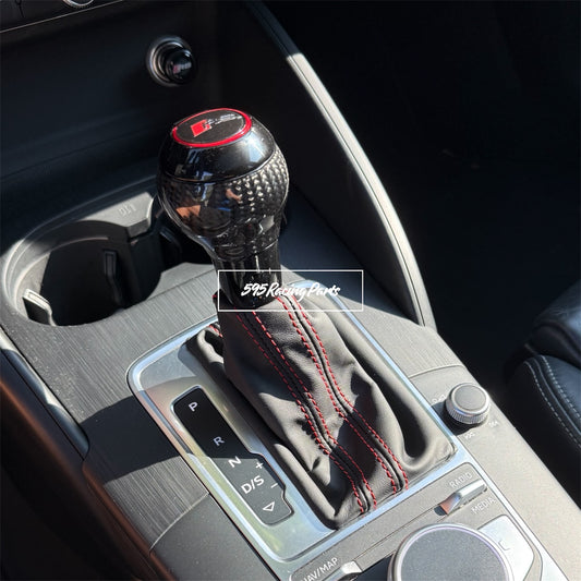 Kit Pomello in VERO CARBONIO + Cuffia cambio in pelle per Audi A3 S3 RS3 Q3 S6 RS6 A4 A5 A7 A6 Q5 Q2