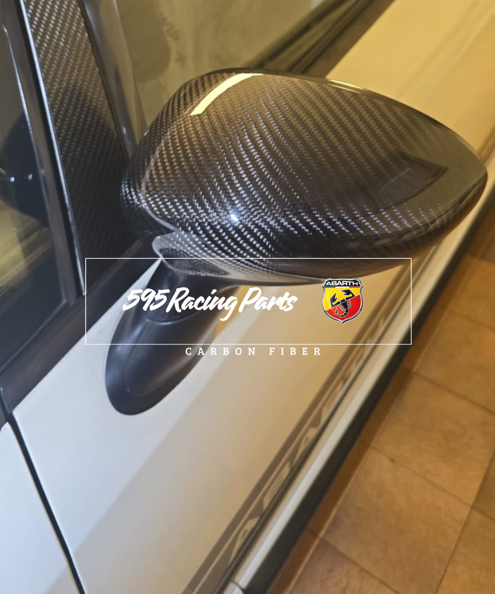 Pair of REAL CARBON Mirror Cover Caps Fiat 500 Abarth - 595 - 695 - Punto Abarth - Alfa Romeo 4C 