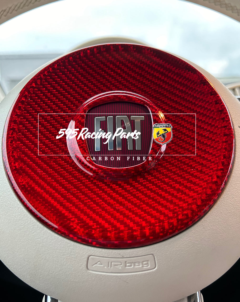Steering Wheel Cover Airbag in REAL CARBON Fiat 500 Abarth - 595 - 695 - Fiat 500 - in different finishes 