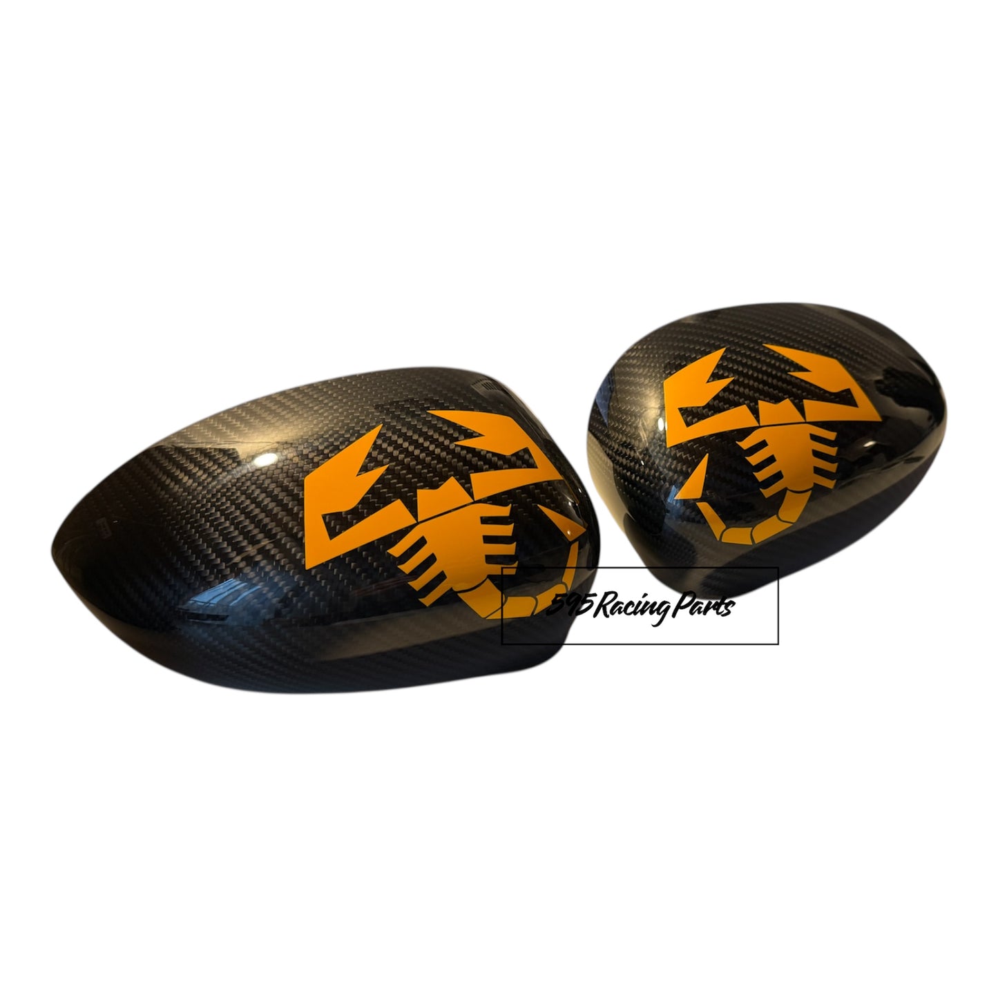Pair of Airbrushed Mirror Covers in REAL CARBON for Fiat 500 Abarth - 595 - 695 - Punto Abarth - different finishes 