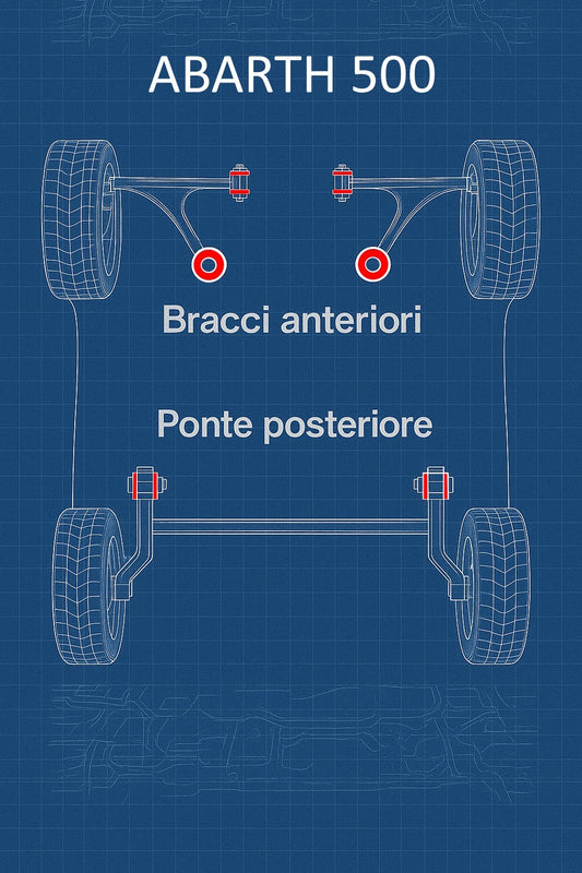 Kit boccole per bracci anteriori + ponte posteriore 500 Abarth - 595 - 695