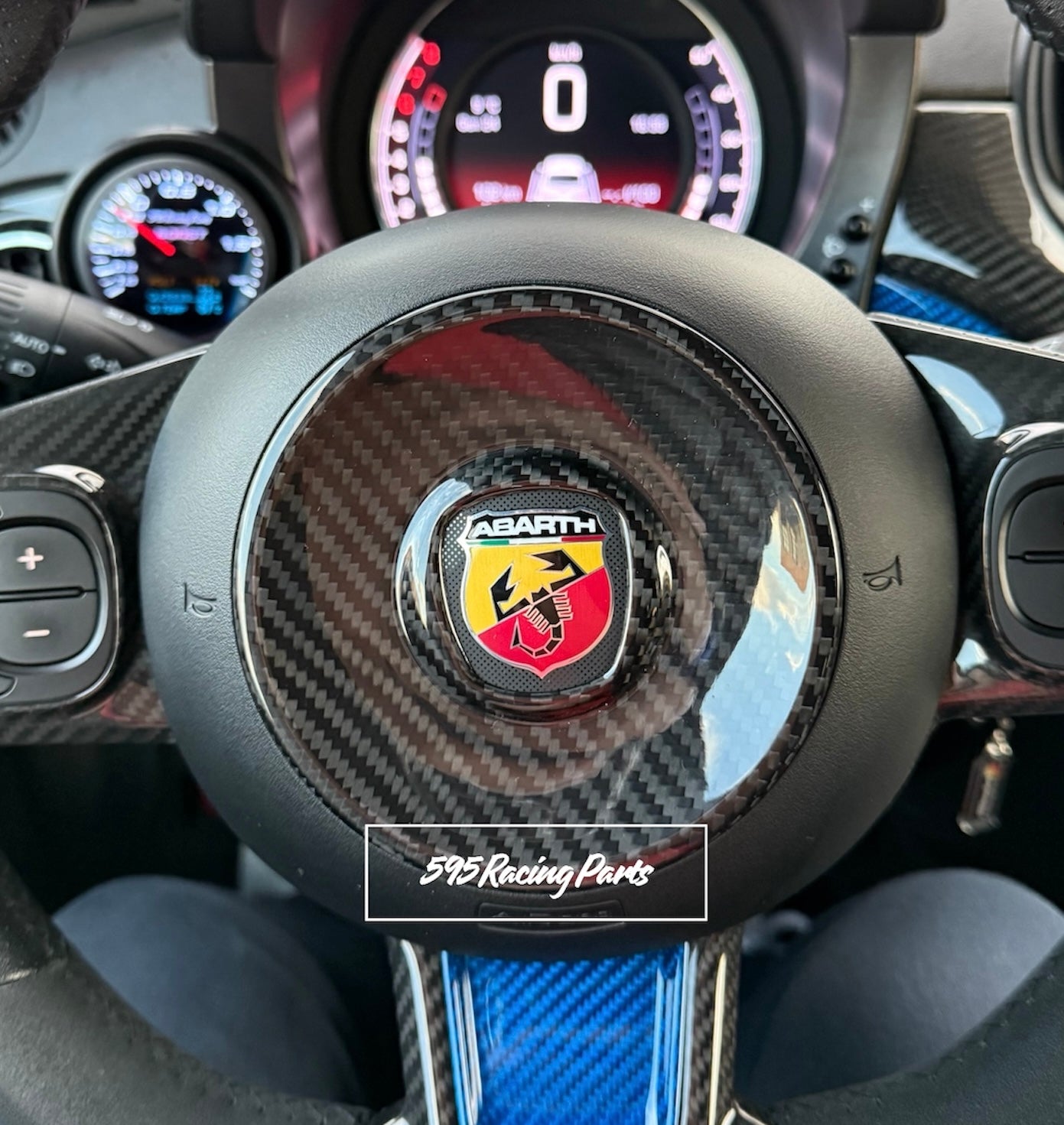 Steering Wheel Cover Airbag in REAL CARBON Fiat 500 Abarth - 595 - 695 - Fiat 500 - in different finishes 