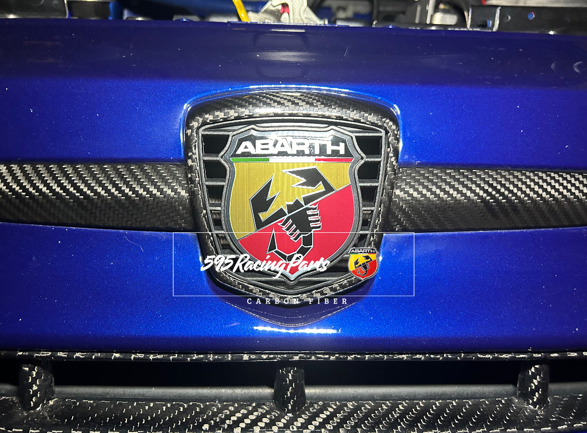 Front Logo Cover in REAL CARBON Fiat 500 Abarth 595 - 695 