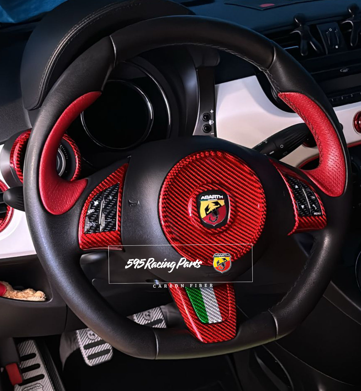 Steering Wheel Cover Kit in REAL CARBON Abarth 500 - Pre Restyling - in different finishes 