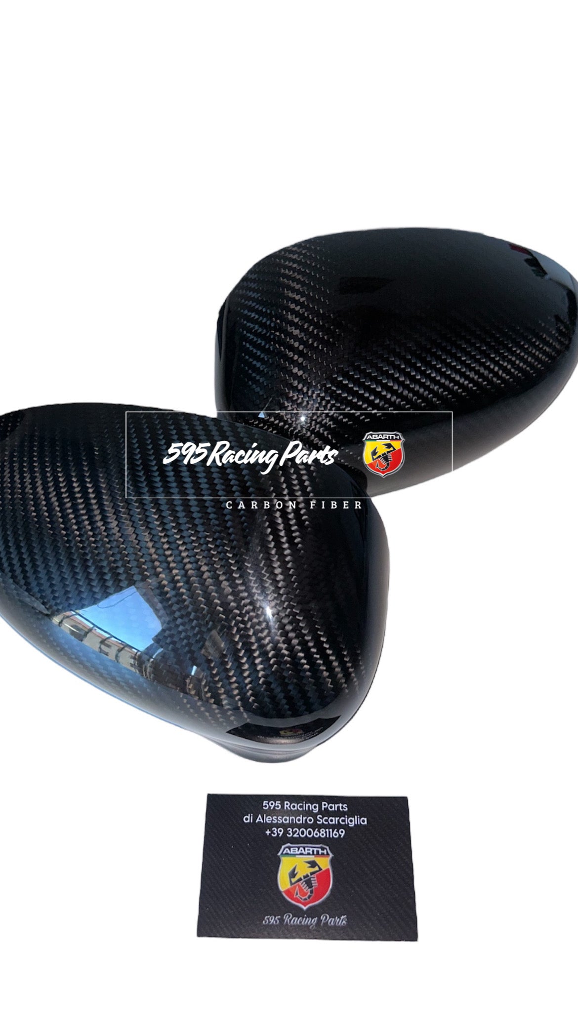 Pair of REAL CARBON Mirror Cover Caps Fiat 500 Abarth - 595 - 695 - Punto Abarth - Alfa Romeo 4C 